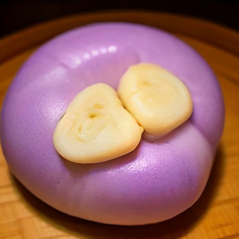 Bánh bao vỏ gạo lứt tím nhân gà nấm phô mai